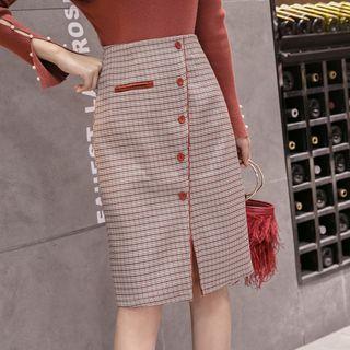 Split-hem Plaid H-line Skirt