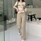 Short-sleeve Lettering Crop Top / Loose Fit Pants