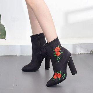 Faux-suede Embroidered Ankle Boots