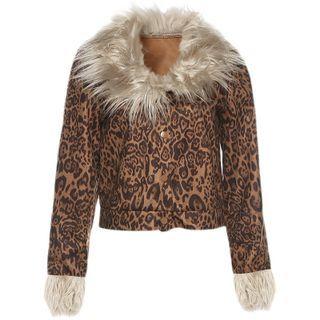 Leopard Print Fluffy Trim Button-up Jacket