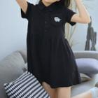 Short-sleeve Embroidered A-line Polo Dress