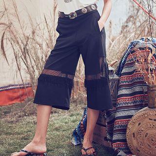 Mesh Insert Wide Leg Capri Pants
