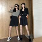 Double-buttoned Cropped Jacket / High-waist Wide-leg Shorts