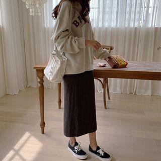 Slit-back Ribbed Knit Skirt