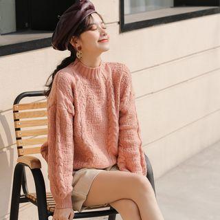 Plain Semi High-neck Lantern-sleeve Sweater