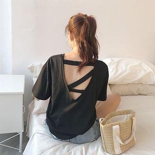 Print Open Back Short-sleeve T-shirt