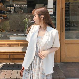 Short-sleeve Linen Blend Blazer White - One Size
