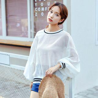Bubble-sleeved Sheer Top