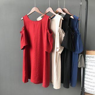 Cut-out Shoulder Tie-back A-line Dress