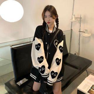 Heart Applique Bomber Jacket
