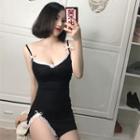 Spaghetti-strap Lace Trim Sleep Dress Black - One Size