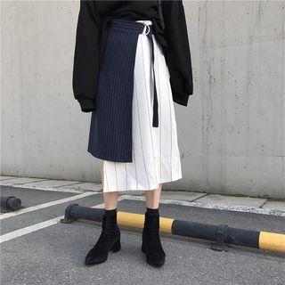 Two-tone Striped Midi Skirt