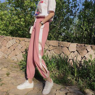 Contrast Strap Chiffon Drawstring Pants