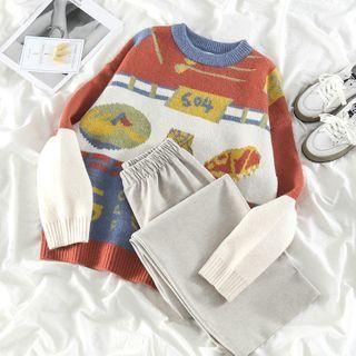 Print Loose-fit Sweater Orange - One Size