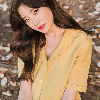 Shawl-collar Linen Blouse