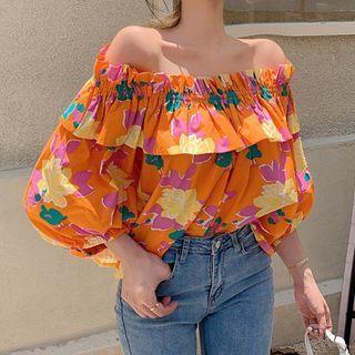 Off-shoulder Print Ruffled Top