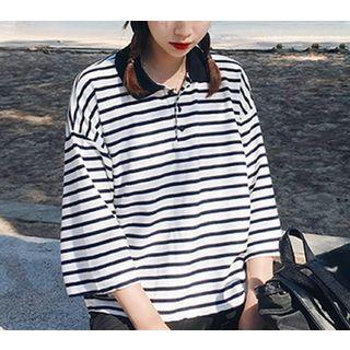 Stripe 3/4-sleeve Polo Shirt