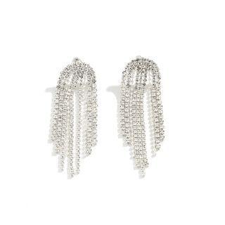 Rhinestone Fringed Earring 2446 - Silver - One Size