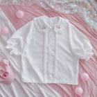 Puff-sleeve Collared Chiffon Blouse Red & Pink Cherry - White - One Size