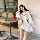 Mesh Panel Double-breasted Coat Dress
