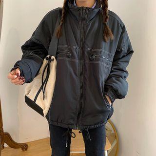 Contrast Stitched Zip Jacket Black - One Size
