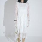 Bell-sleeve Midi A-line Lace Dress White - One Size