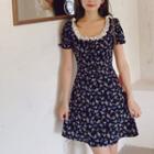 Lace Trim Short-sleeve Floral Mini A-line Dress
