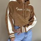 Two Tone Lettering Ribbed Hoodie