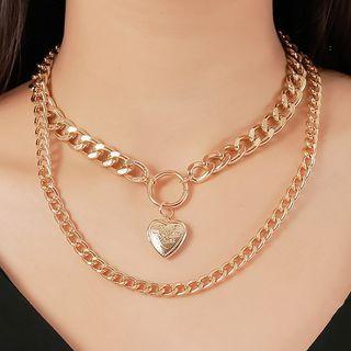 Alloy Heart Pendant Layered Necklace