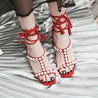 Pearl Block Heel Sandals