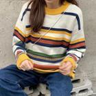 Striped Long-sleeve Knit Top Mulitcolor Strap - Yellow - One Size
