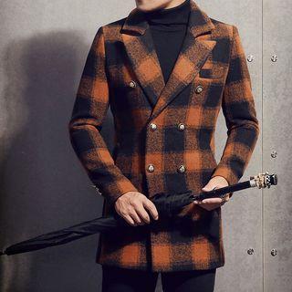 Double-breasted Plaid Knit Coat