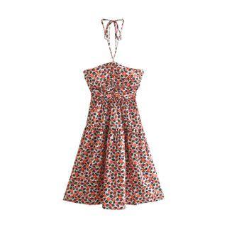 Spaghetti-strap Halter Neck Floral Mini A-line Dress