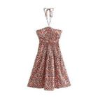 Spaghetti-strap Halter Neck Floral Mini A-line Dress