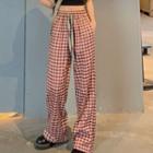 High-waist Plaid Straight Pants