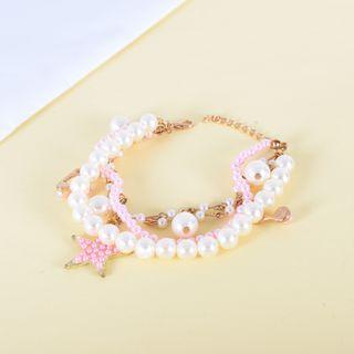 Beaded Layered Bracelet Pink & White - One Size