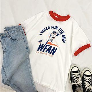Contrast Trim Short-sleeve Printed T-shirt White - One Size