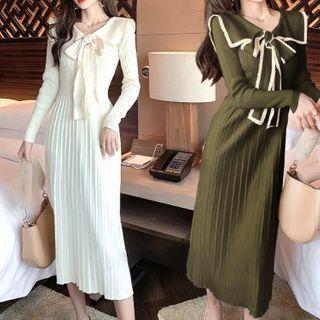 Long-sleeve Ribbon Knit Midi Dress