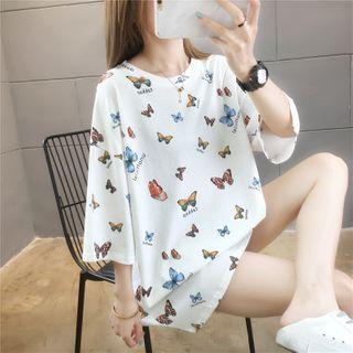 Round-neck Butterfly Printed Long-sleeve Top