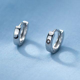 Sun & Moon Asymmetrical Sterling Silver Hoop Earring 1 Pair - S925 Silver - Silver - One Size