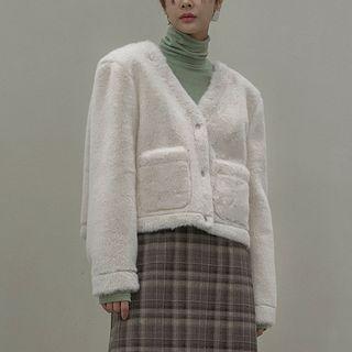 V-neck Short Faux-fur Jacket