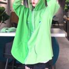 Color Block Lettering Hooded Zip Jacket Green - One Size