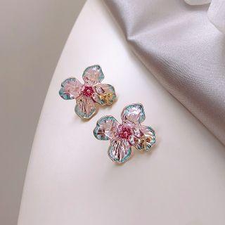 Flower Glaze Earring 1 Pair - Gold & Pink & Blue - One Size