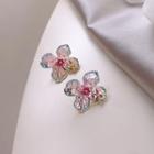 Flower Glaze Earring 1 Pair - Gold & Pink & Blue - One Size