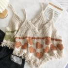 Heart Embroidered Crochet Knit Camisole Top