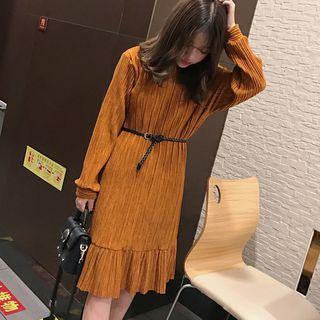 Long-sleeve Textured Dress With Belt