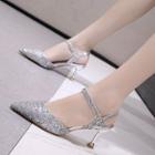 Pointed Glitter Kitten-heel Sandals