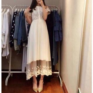 Short-sleeve Lace Chiffon Maxi Dress