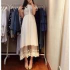 Short-sleeve Lace Chiffon Maxi Dress