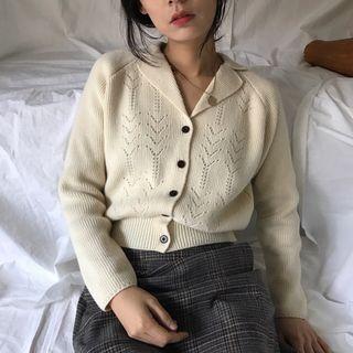 Pointelle Collared Cardigan
